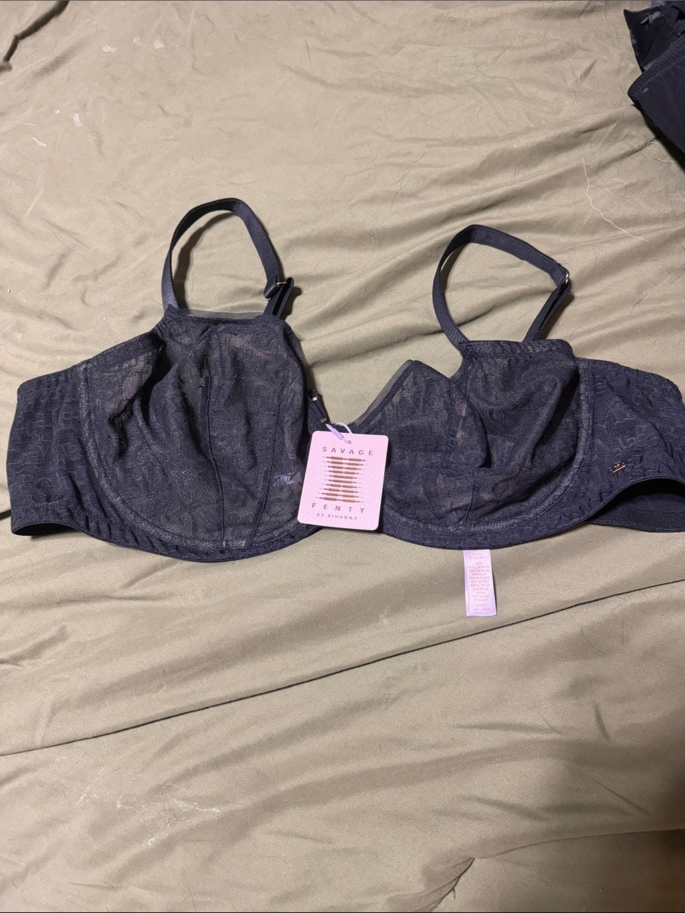 Savage X Fenty Navy Script Lace Underwire Bra